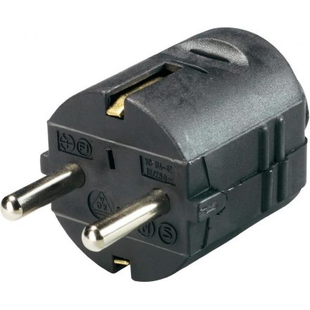  Grounded swinging plug (plastic) with central outlet, black 0142H