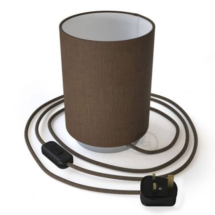  Posaluce metal table lamp Brown Camelot Cilindro with lampshade, fabric cable, switch and UK plug