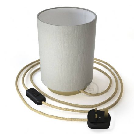  Posaluce metal table lamp White Lawn Cilindro with lampshade, fabric cable, switch and UK plug