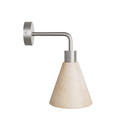  Fermaluce lamp with wooden cone-shaped lampshade and curved arm