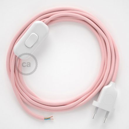  Lamp cable, RM16 baby pink rayon 1.80 m. Off switch and plug color.