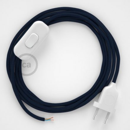  Lamp cable, RM20 dark blue rayon 1.80 m. Off switch and plug color.