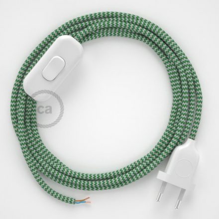  Lamp cable, RZ06 green zigzag rayon 1.80 m. Off switch and plug color.