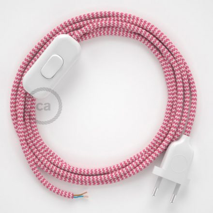 Lamp cable, RZ08 fuchsia zigzag rayon 1.80 m. Off switch and plug color.