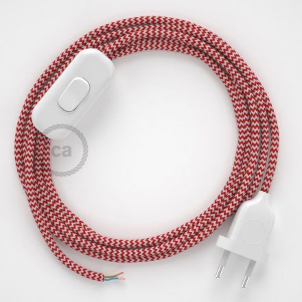  Lamp cable, RZ09 red zigzag artificial silk 1.80 m. Off switch and plug color.