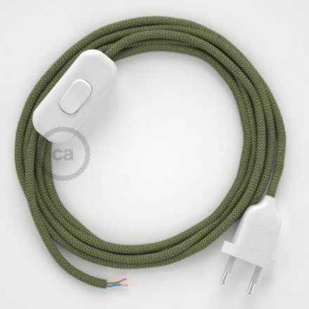  Lamp cable, RD72 thyme green striped cotton and natural linen 1.80 m. Off switch and plug color.