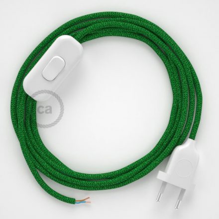  Lamp cable, RL06 shiny green rayon 1.80 m. Off switch and plug color.