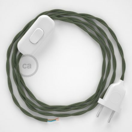  Lamp cable, TC63 green-grey cotton 1.80 m. Off switch and plug color.