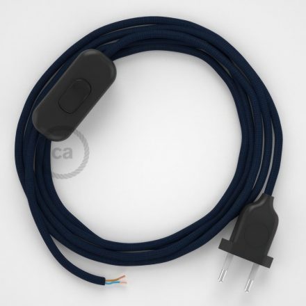  Lamp cable, RM20 dark blue rayon 1.80 m. Off switch and plug color.