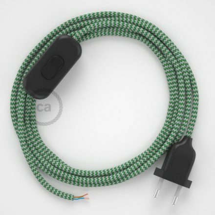  Lamp cable, RZ06 green zigzag rayon 1.80 m. Off switch and plug color.