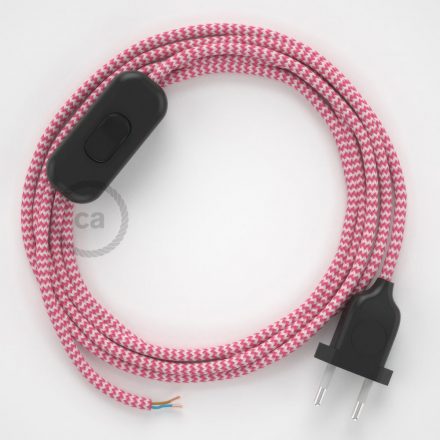  Lamp cable, RZ08 fuchsia zigzag rayon 1.80 m. Off switch and plug color.