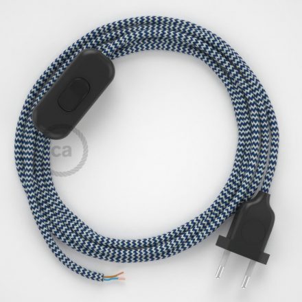  Lamp cable, RZ12 blue zigzag rayon 1.80 m. Off switch and plug color.