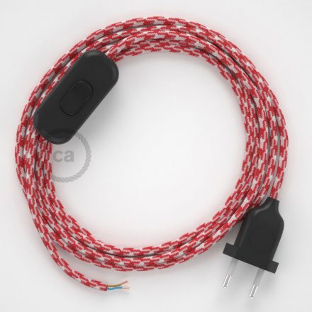  Lamp cable, RP09 white-red two-tone rayon 1.80 m. Off switch and plug color.