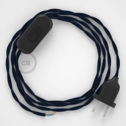  Lamp cable, TM20 dark blue rayon 1.80 m. Off switch and plug color.