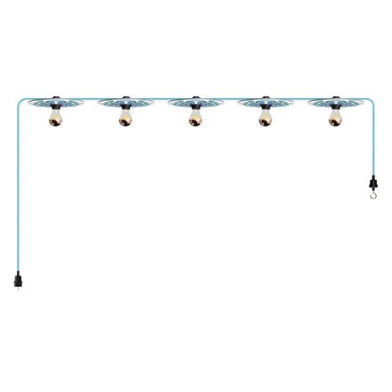  Maioliche' String Light Lumet system from 7.5 m with fabric cable, 5 lamp holders and lamp shade, hook and black connector