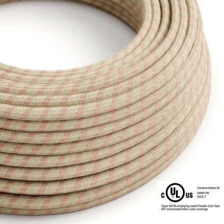  Round Electrical Cable 150ft (45.72m) Roll RD51 Stripes Ancient Pink Cotton and Natural Linen - UL Listed