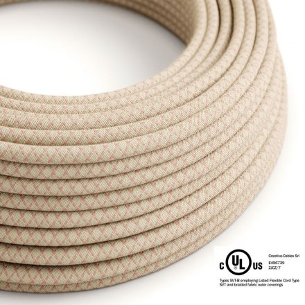  Round Electrical Cable 150ft (45.72m) Roll RD61 Lozenge Ancient Pink Cotton and Natural Linen - UL Listed