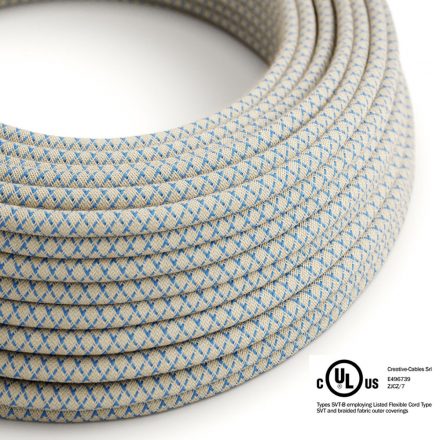 Round Electrical Cable 150 ft (45.72 m) Reel RD65 Lozenge Steward Blue Cotton and Natural Linen - UL Listed