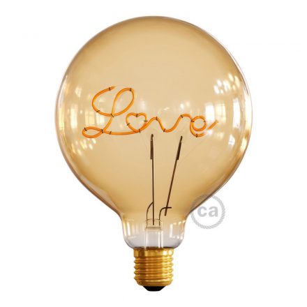  LED Golden Light Bulb for Upright Lamp - Globe G125 Single Filament “Love” - 5W 250Lm E27 Dimmable 2000K