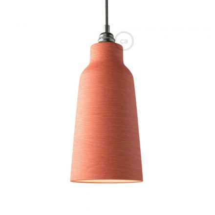  Ceramic Lampshade Bottle, Materia Collection - Made in Italy Striped Coral-White