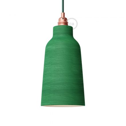  Ceramic Lampshade Bottle, Materia Collection - Made in Italy Striped Evergreen-White