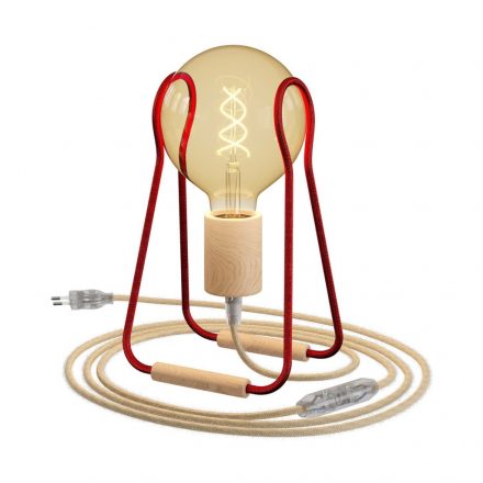  Taché Wood table lamp with fabric cable, switch and UK plug