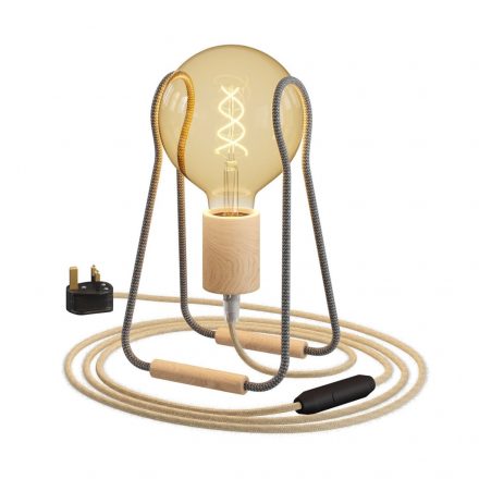  Taché Wood table lamp with fabric cable, switch and UK plug