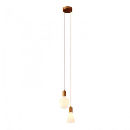  2-light, multi-suspended lamp with fabric cable and metal surface