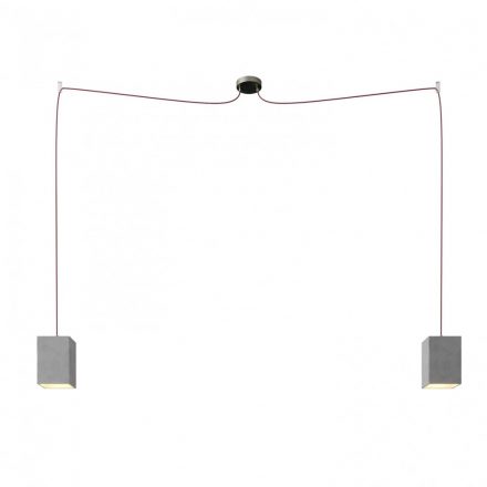 Spider - 2-light, multi-suspended lamp made in Italy with fabric cable and concrete lampshade