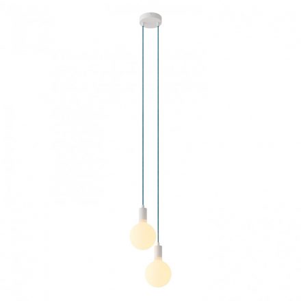  2-light, multi-suspended lamp with fabric cable and metal surface