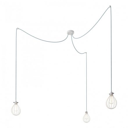  Spider - Made in Italy 3-light multi-suspension lamp with fabric cable and Drop lampshade