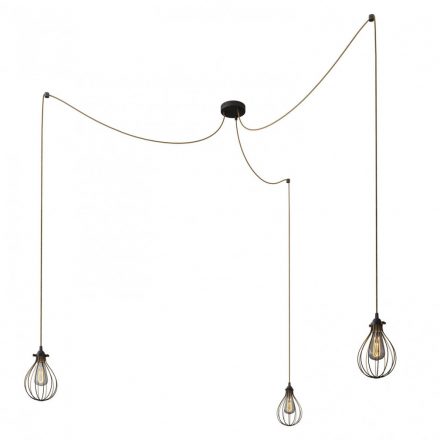  Spider - Made in Italy 3-light multi-suspension lamp with fabric cable and Drop lampshade