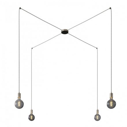  Spider - 4-light, multi-suspended lamp made in Italy with fabric cable and metal surface