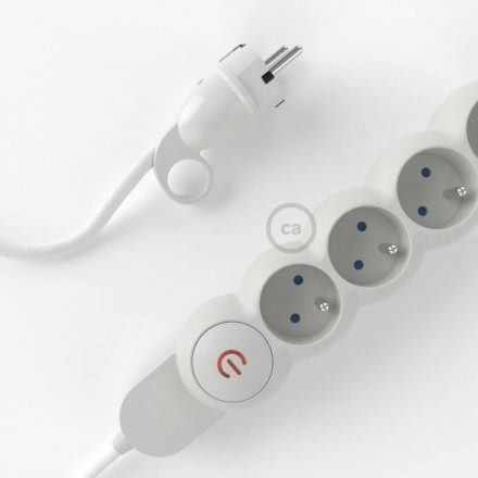  French Power Strip with rayon-coated electric cable, RM01 white fabric and Schuko plug with comfort ring