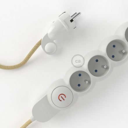 French Power Strip with Jute RN06 covered electric cable and Schuko plug with comfort ring