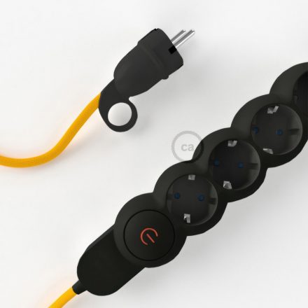  German Power Strip with rayon covered electric cable Yellow RM10 fabric and Schuko plug with comfort ring