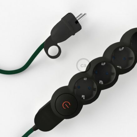  German Power Strip Rayon Dark Green RM21 with fabric covered electric cable and Schuko plug with comfort ring