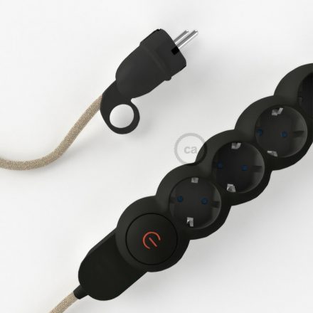  With German Power Strip electric cable covered with Neutral Natural Linen RN01 and Schuko plug with comfort ring