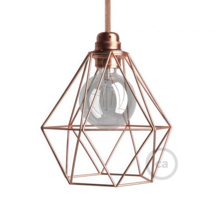  Bare Light Bulb Cage Metal Lampshade Diamond with E27 Socket