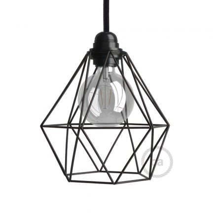  Bare Light Bulb Cage Metal Lampshade Diamond with E27 Socket