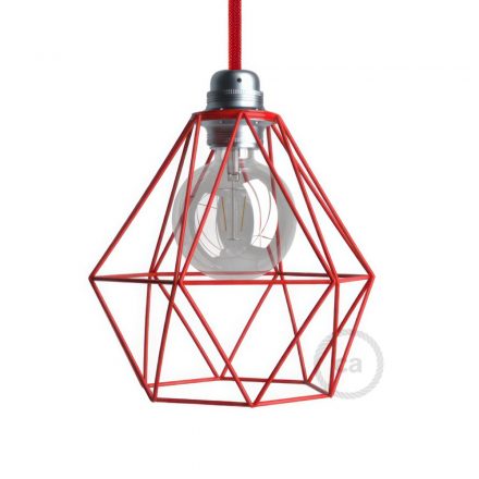  Bare Light Bulb Cage Metal Lampshade Diamond with E27 Socket