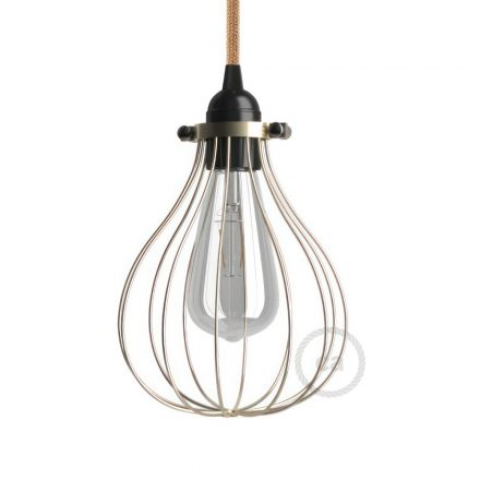  Bare Light Bulb Cage Metal Lampshade Drop with Adjustable Collar Brass