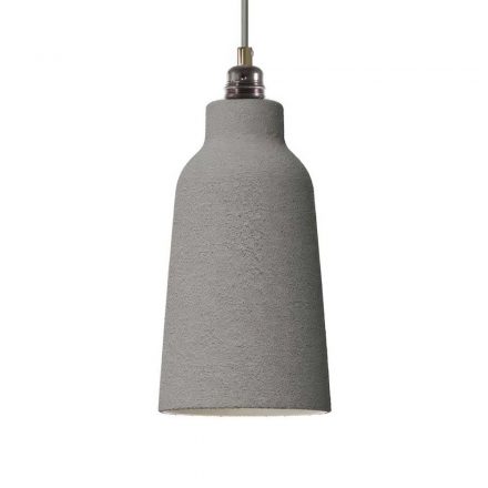  Hanging lamp with textile cable, bottle with ceramic lampshade and metal details - Made in Italy - Bulb included