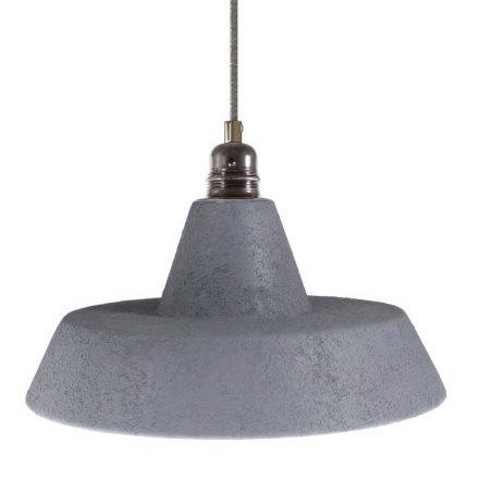  Hanging lamp with textile cable, industrial ceramic lampshade and metal surfaces - Made in Italy - With bulb