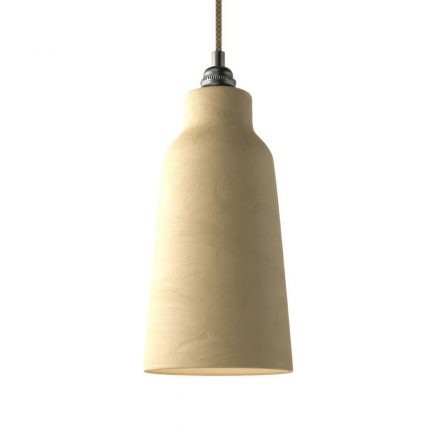  Hanging lamp with textile cable, bottle with ceramic lampshade and metal details - Made in Italy - Bulb included