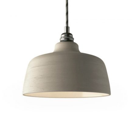  Pendant lamp with textile cable, Cup ceramic lampshade and metal details - Made in Italy - Bulb included