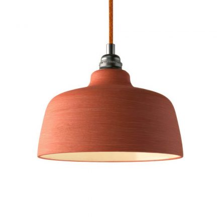  Hanging lamp with textile cable, cup ceramic lampshade and metal details - Made in Italy - Bulb included