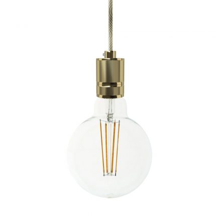 Hanging lamp with textile cable and milled aluminum lamp holder - Made in Italy - Bulb included