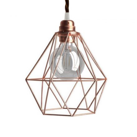 Hanging lamp with textile cable, diamond lampshade and metal details - Made in Italy - Bulb included