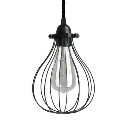  Hanging lamp with textile cable, Drop cage lampshade and metal details - Made in Italy - Bulb included